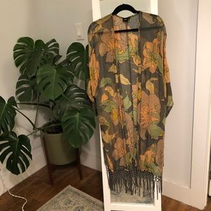 Floral Print Sheer Shawl with Tassels from ASOS